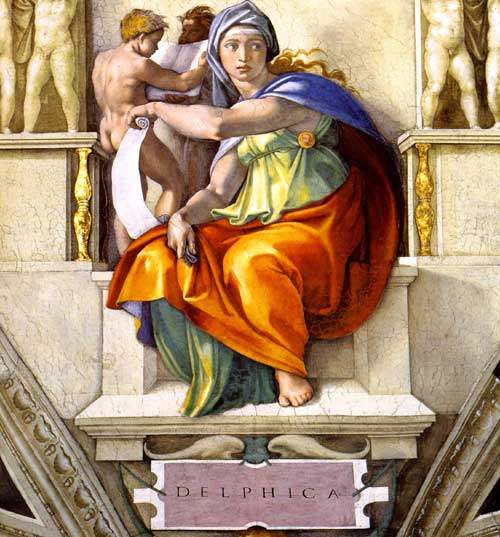La sibylle de Delphes, 1508-1512, par Michelangelo Buonarroti. Chapelle Sixtine, Rome. (Domaine public)